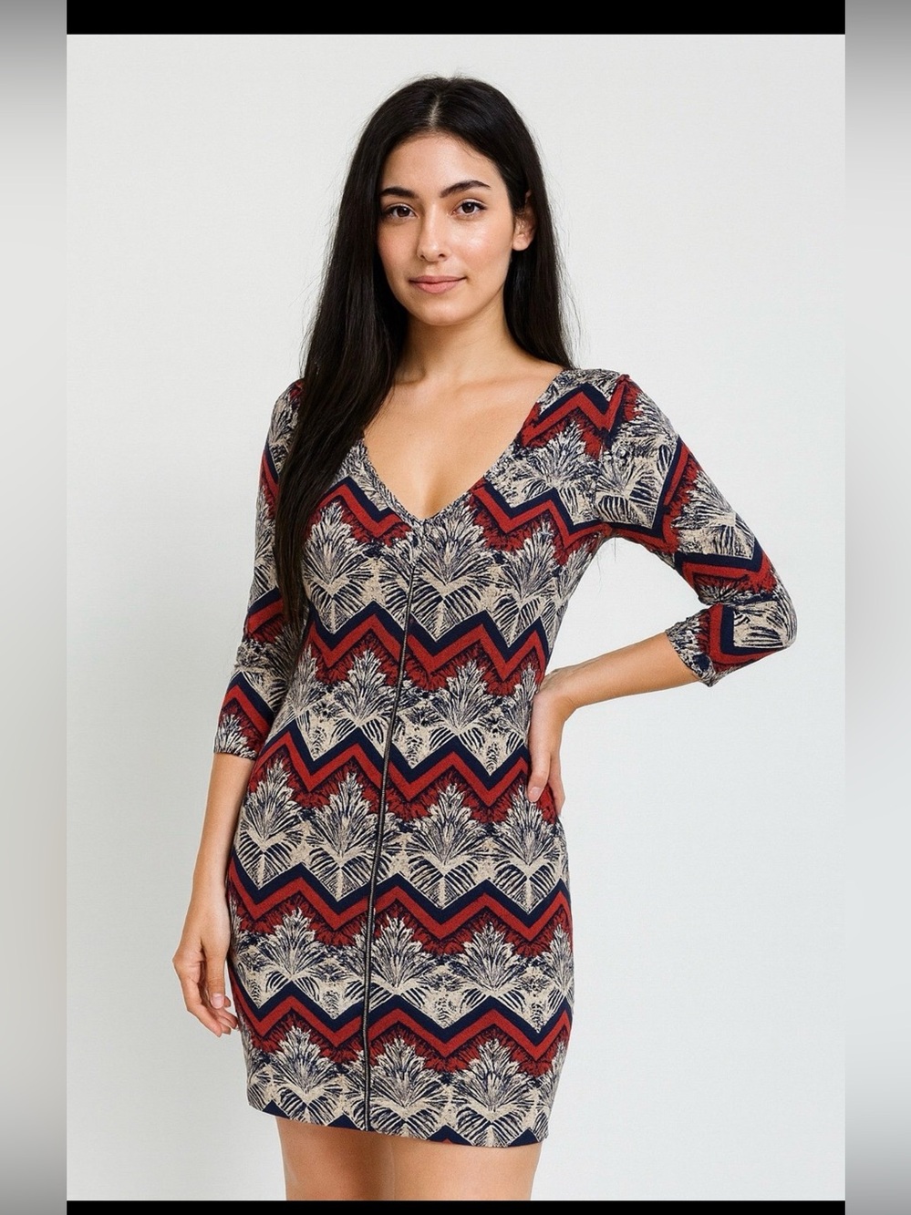 Stylish Red and Blue Patterned Mini Dress